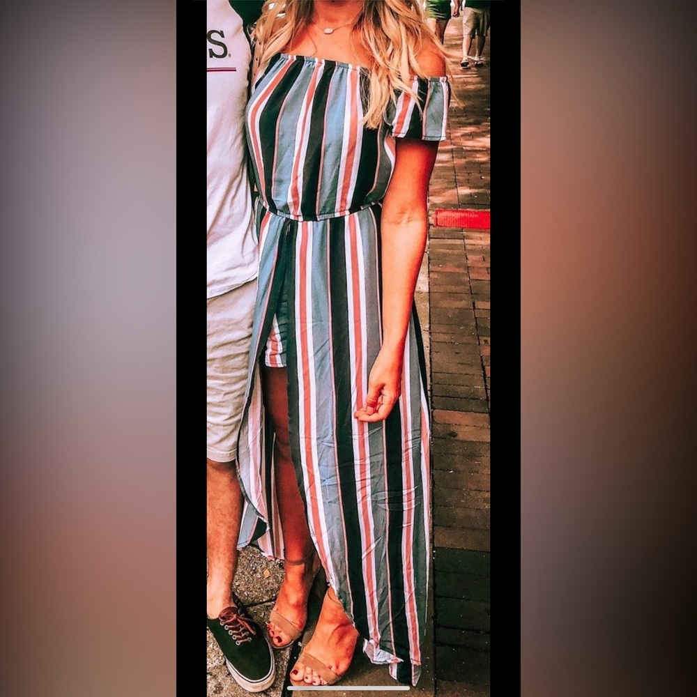 High Low Striped Maxi Dress